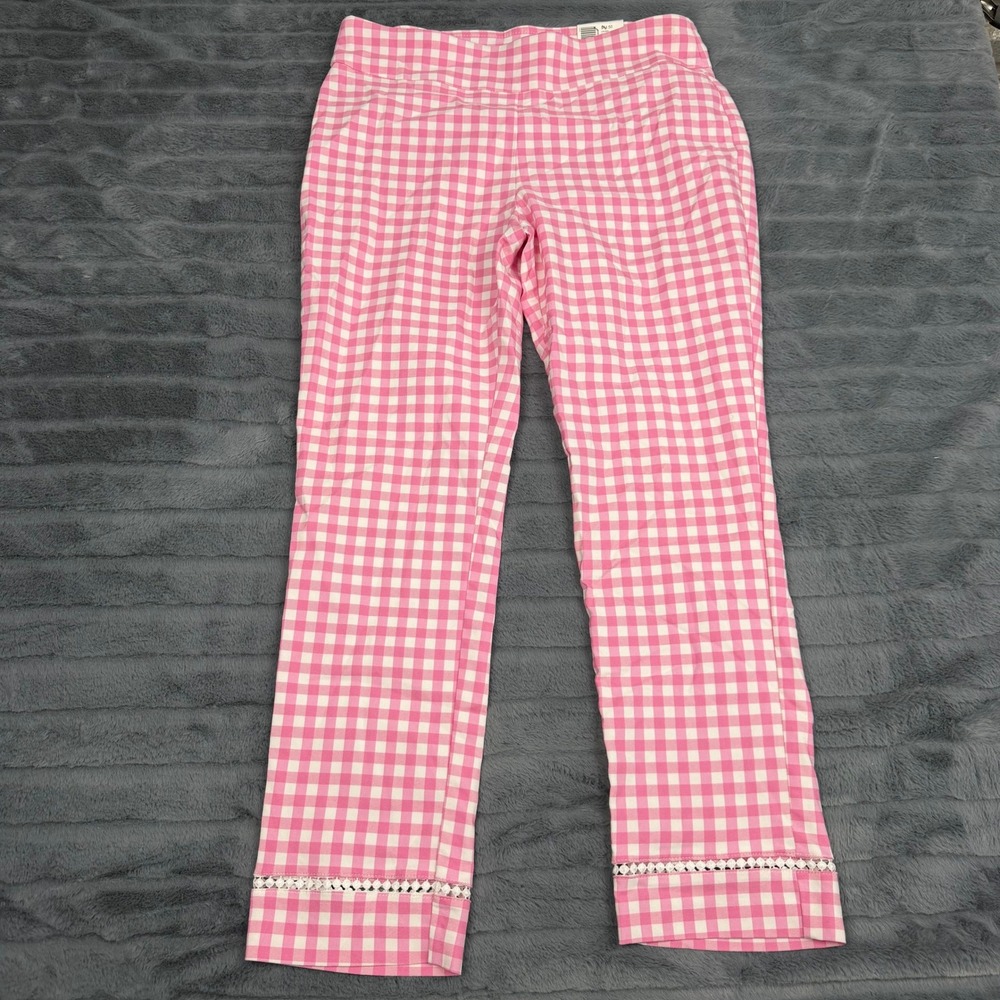 Crown & Ivy Pink Gingham Swing Fashion Pants Lace Ankle CA81HJ7Q15 Womens 14